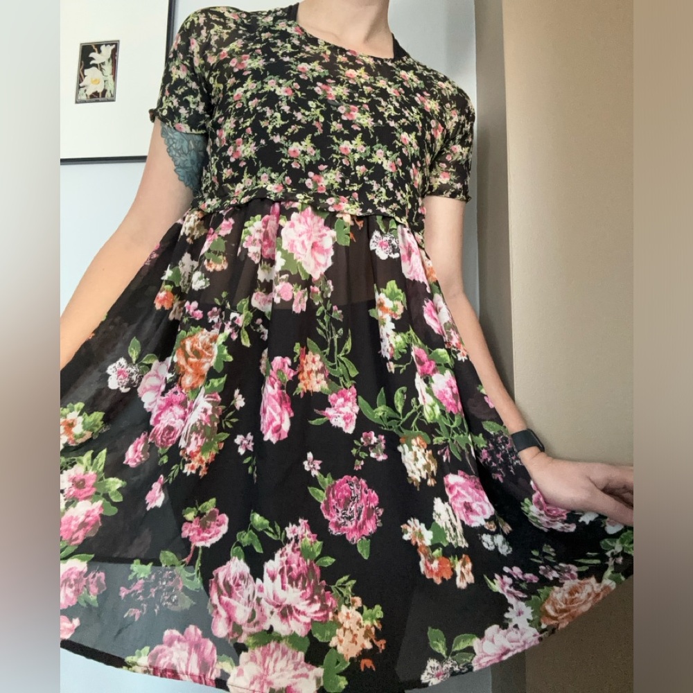 Sheer Floral Babydoll Dress